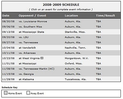 2008 - 2009 Auburn Schedule